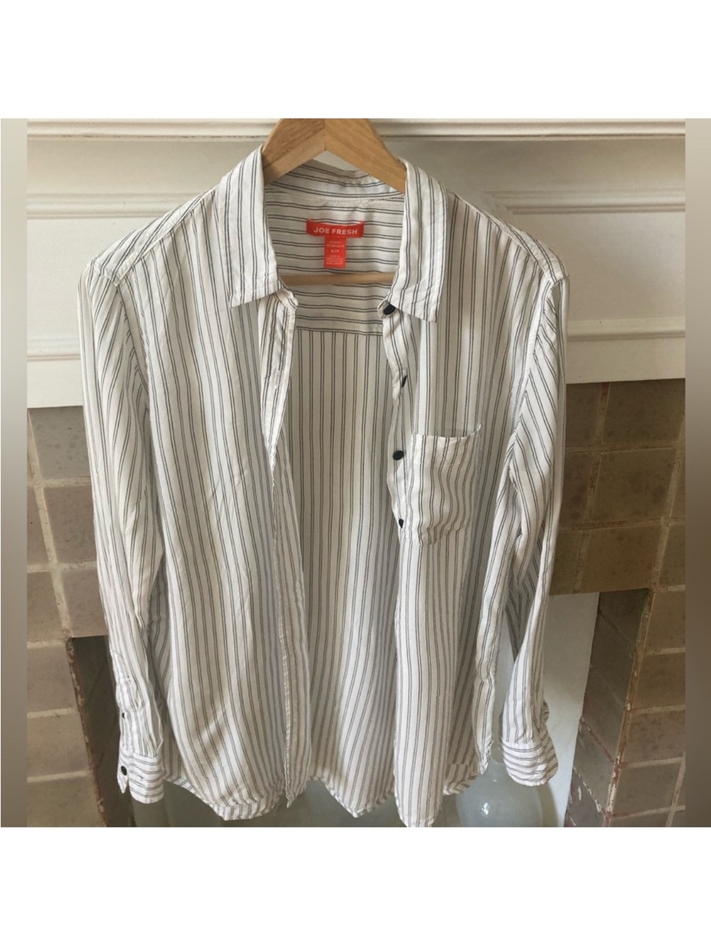 Joe Fresh White and Black Striped Casual Button-Down Shirt